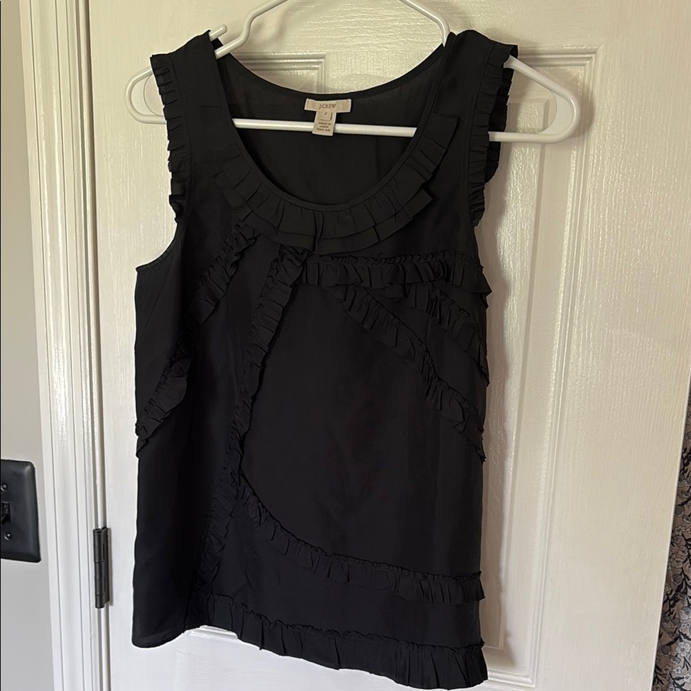 J. Crew Black Ruffled Silk Tank Top